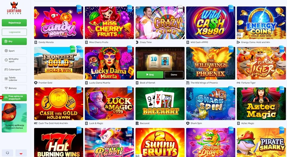 Automaty do gry na pieniądze w LuckyBird